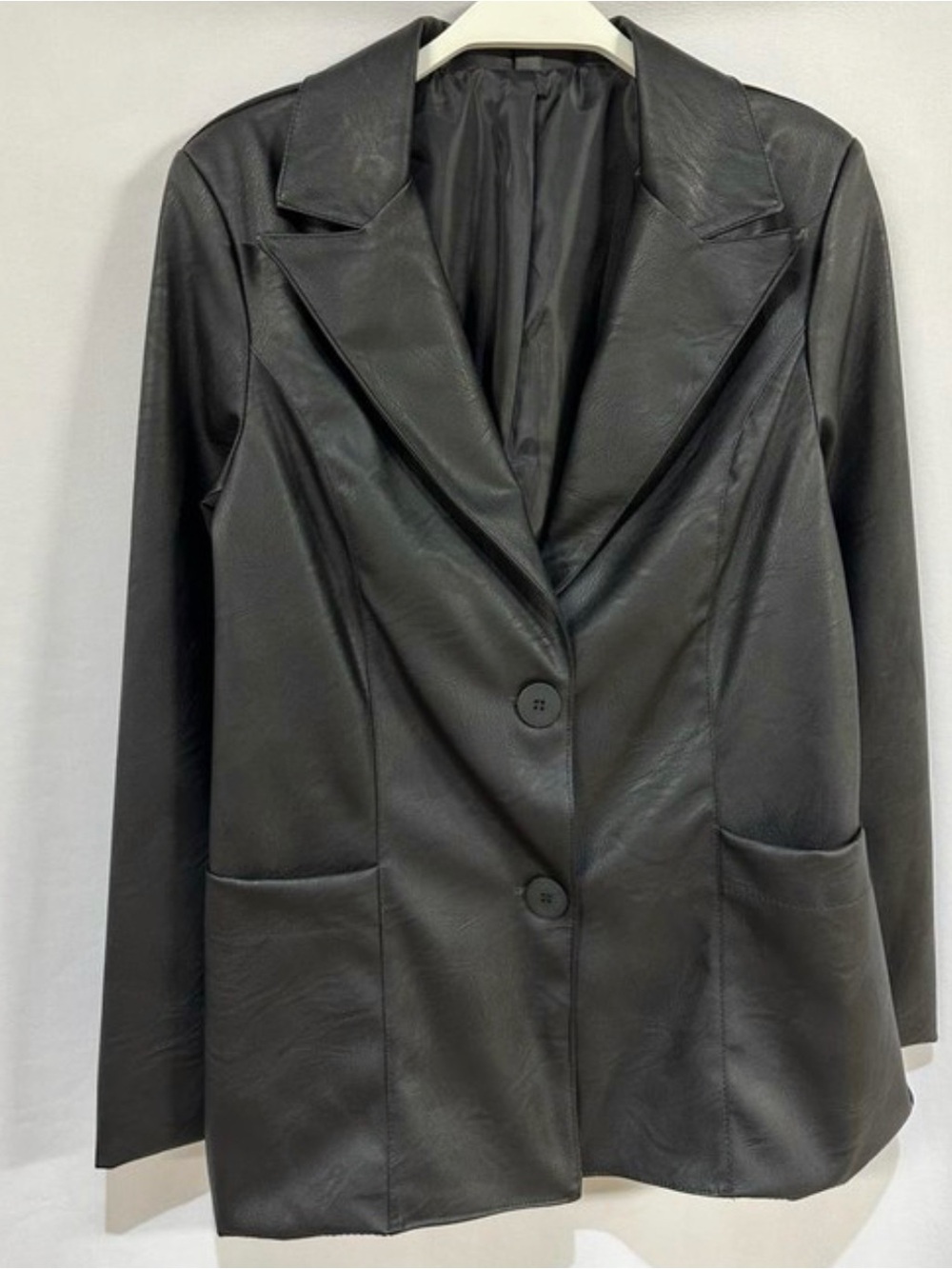 Womens Black Faux Leather Blazer Jacket - Sleek Tailored Look